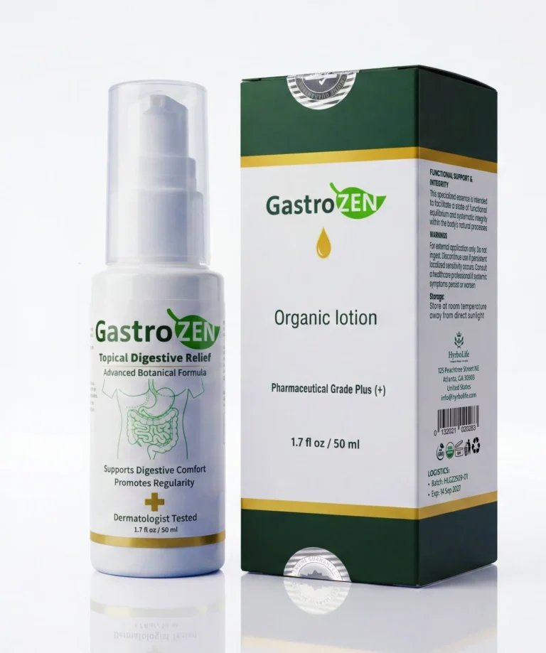 GastroZEN Topical Digestive Relief bottle and box packaging, showing advanced botanical formula for digestive comfort.
