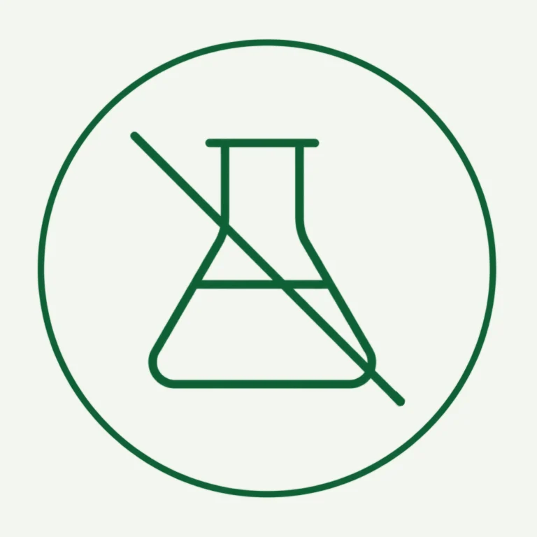 minimalist-green-line-art-crossed-out-flask-icon-representing-gastrozen-no-harsh-chemicals
